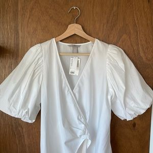 White puff sleeve wrap shirt